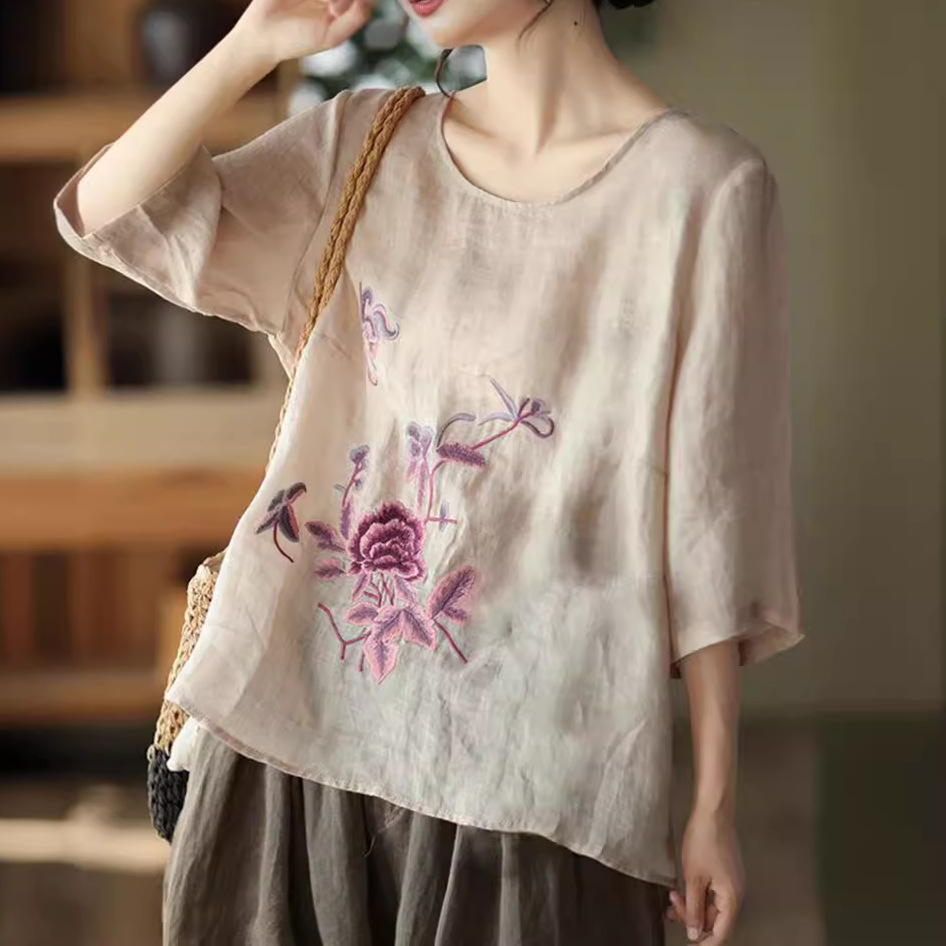 Ethnic Fabric - Chemisier d'été rétro en coton et