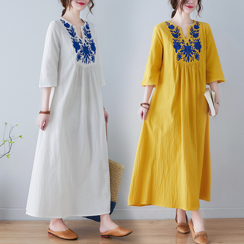 Nouvelle robe longue en coton  - Ethnic Style Dresses avis et prix