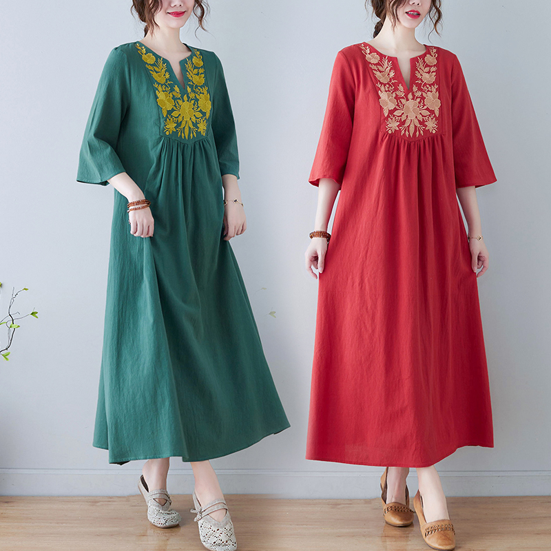 Nouvelle robe longue en coton  - Ethnic Style Dresses avis et prix