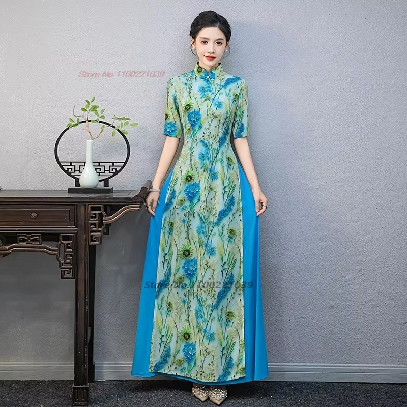 Robe aodai vietnamienne, impri - Ao Dai Vietnam Dress avis et prix