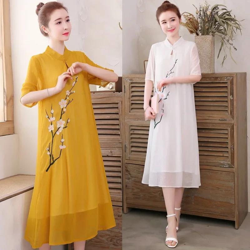 Qipao chinois blanc Cheongsam  - Ao Dai Vietnam Dress avis et prix